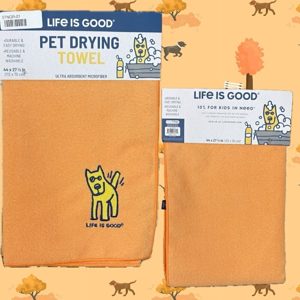 Life Is Good Marigold Doggy Patch Microfiber Finished Edges Pet Drying Towel